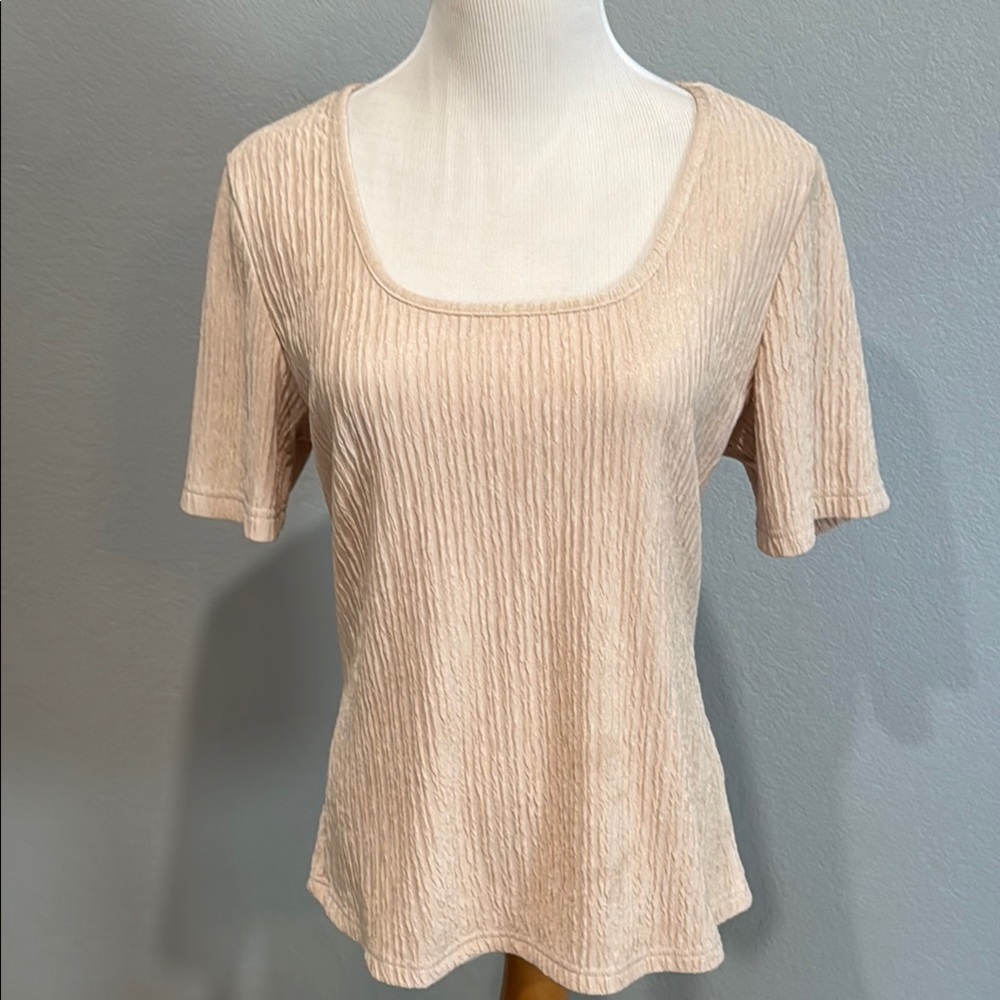 zeagoo Cream Short Sleeve Textured Scoop Neck Top